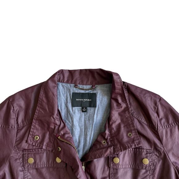BANANA REPUBLIC Womens Utility Jacket Size M Waxed Coated Canvas Burgundy VTG - Picture 3 of 16